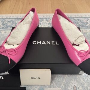 CHANEL Pink and Black Flats